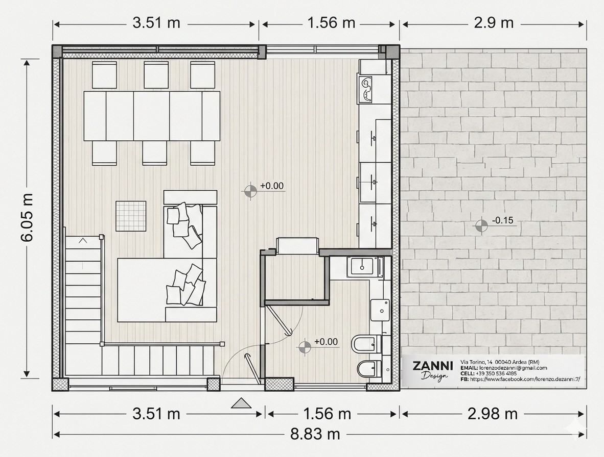 Pianta arredata dell’open space Living sotto il cielo