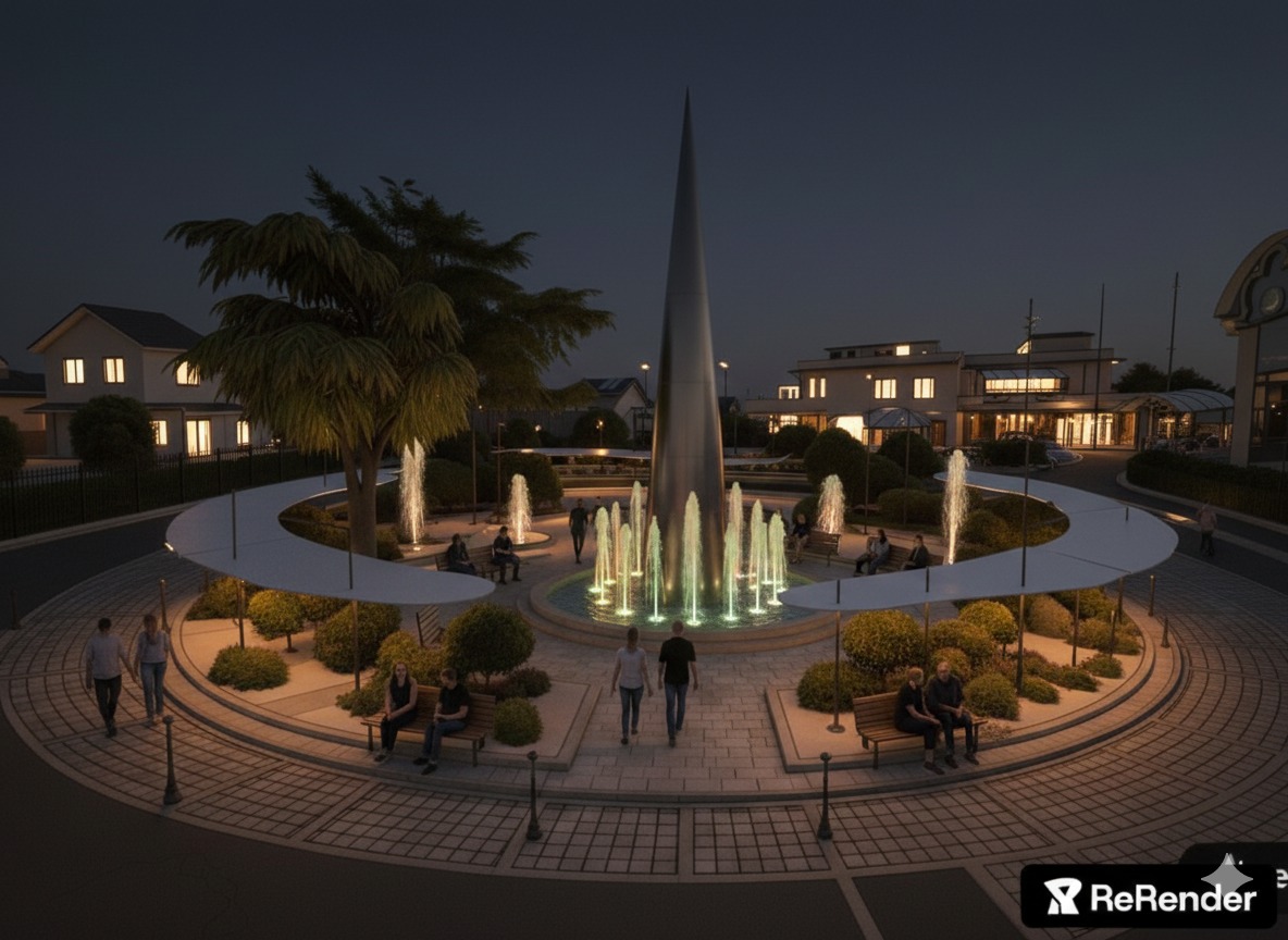 Piazza monumentale – vista diurna con fontane e verde