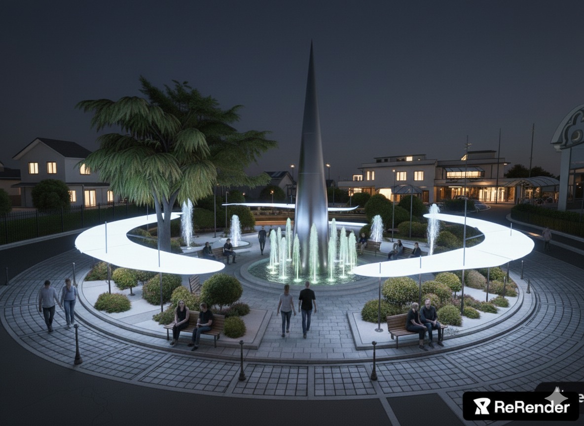 Piazza monumentale – vista notturna con fontane illuminate