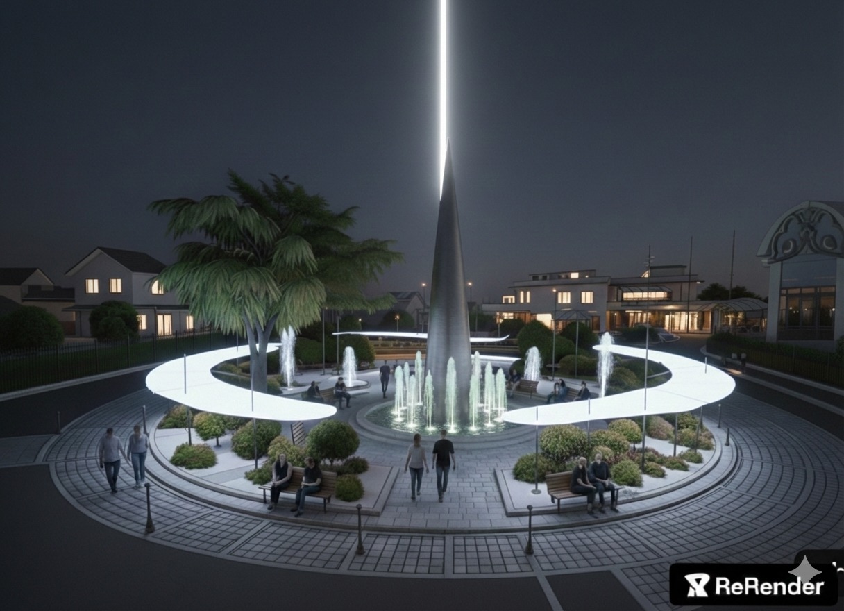 Fontane e luce scenografica nella piazza