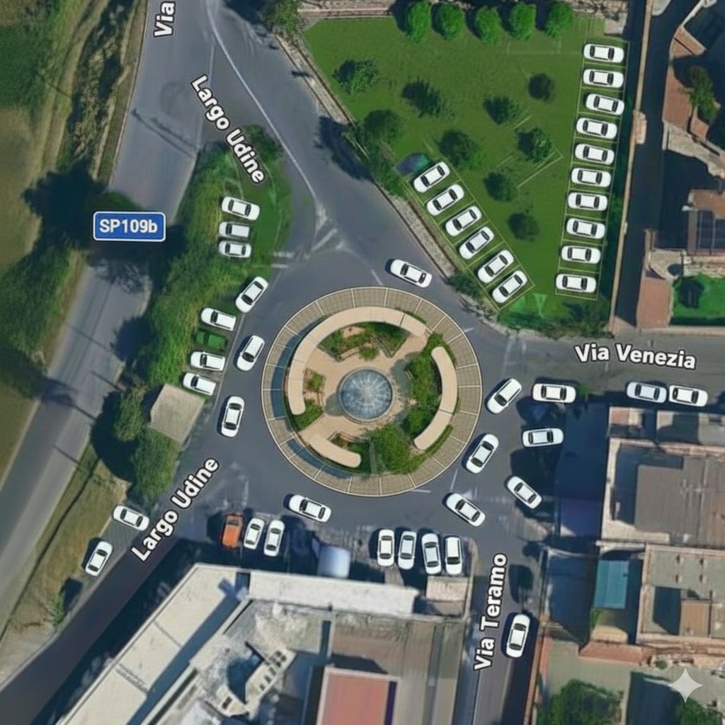 Schema viario e rotatoria con piazza centrale