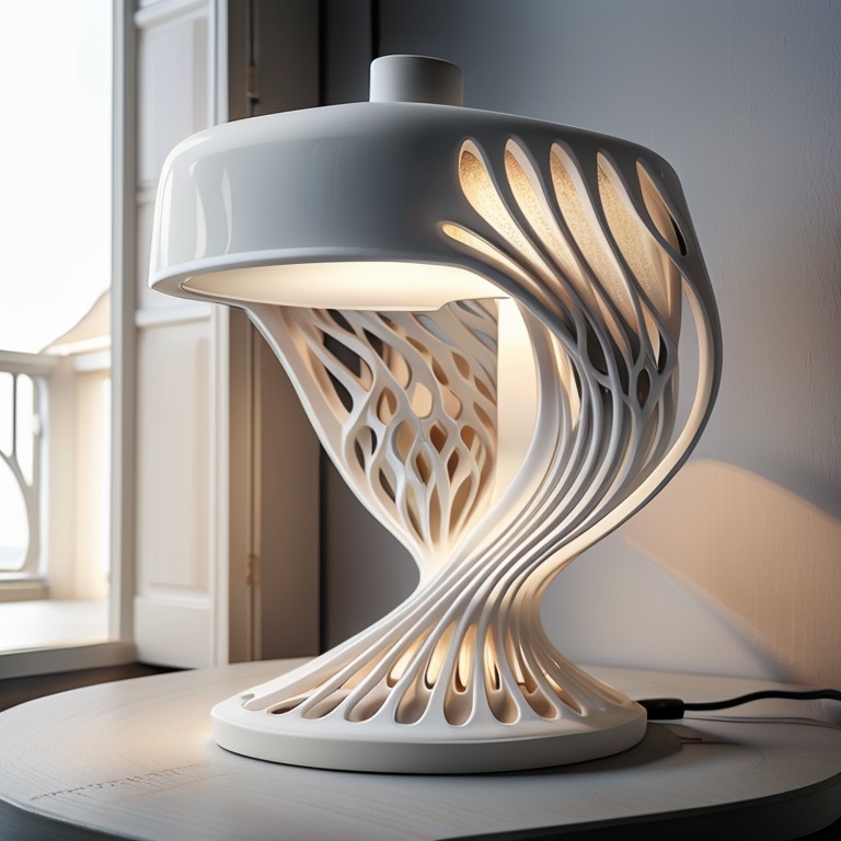 Lampada scultorea con struttura intrecciata